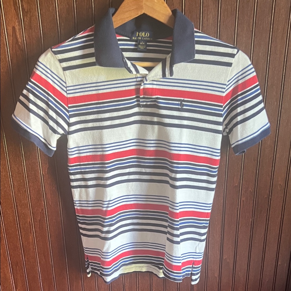 Polo by Ralph Lauren Navy, Red & White Striped Pique knit Polo for Boys